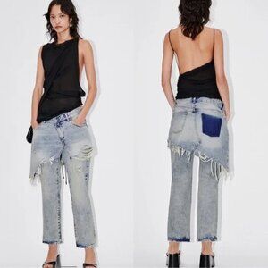 NWT New Zara Asymmetrical Layered Denim Pants Jeans 6840/091 Size 34 US 2